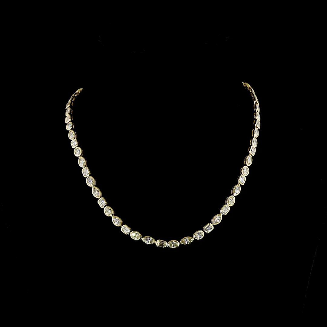 18.25 Cts 14k Yellow Gold Mix Shape Tennis Necklace