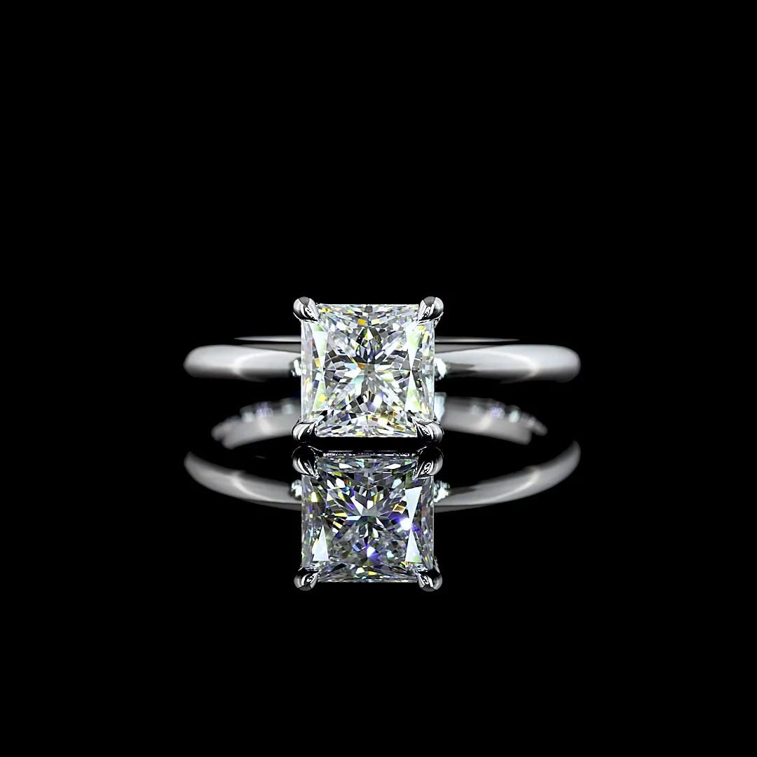 1.55 Cts 14k White Gold Princess Shape Solitaire Ring