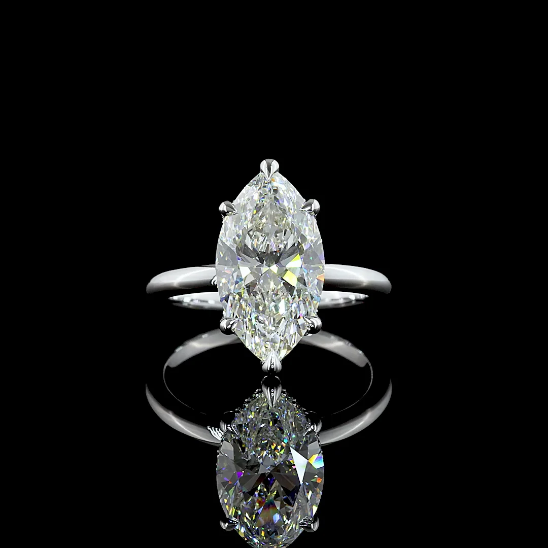 4.25 Cts 14k White Gold Marquise Shape Hidden Halo Ring