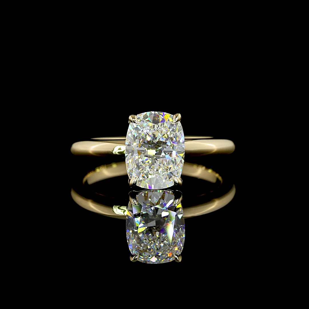 2.05 Cts 14k Yellow Gold Cushion Brilliant Shape Solitaire Ring