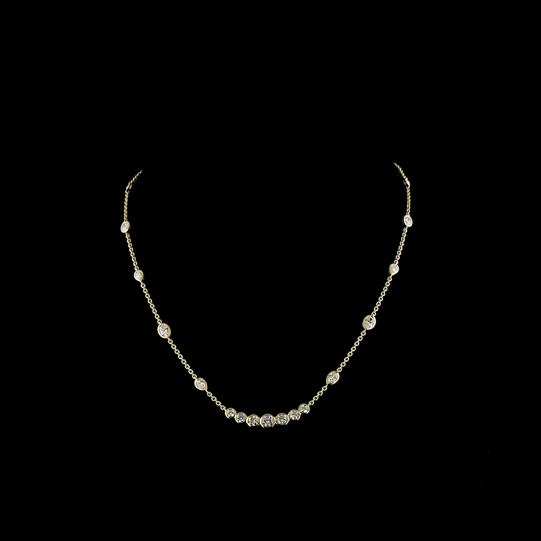 3.14 Cts 14k Yellow Gold Round Shape Station Necklace