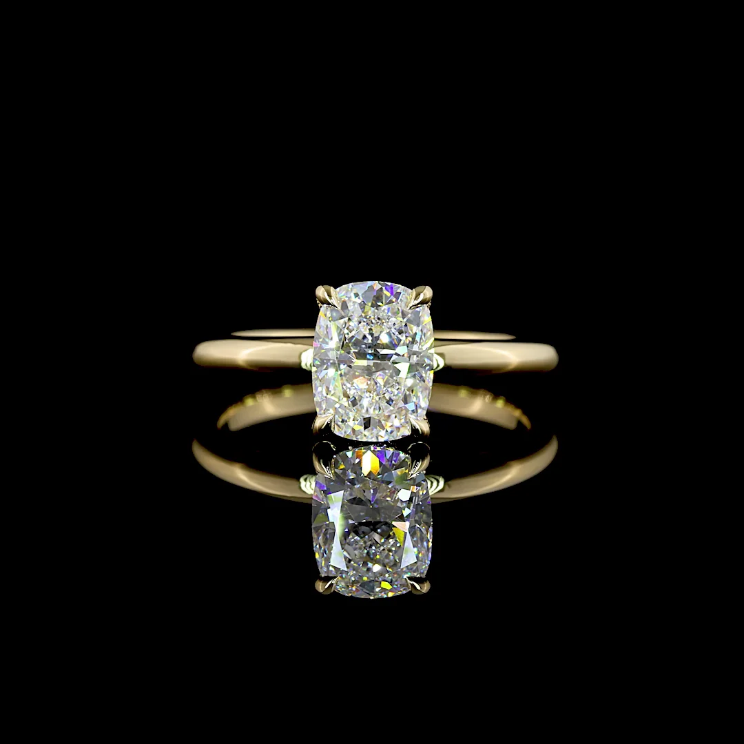 1.59 Cts 14k Yellow Gold Cushion Modified Shape Hidden Halo Ring