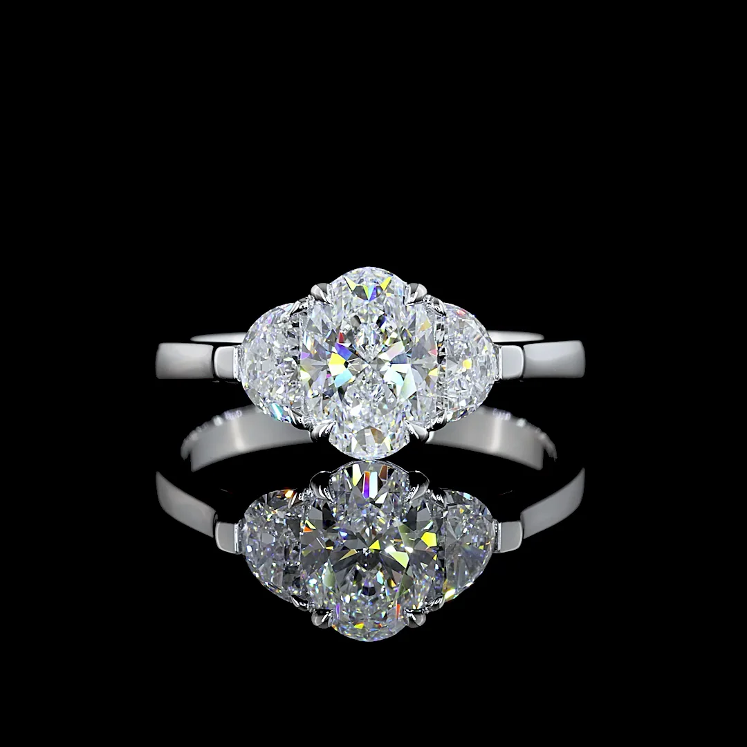 1.54 Cts 14k White Gold Oval Shape 3 Stones Ring