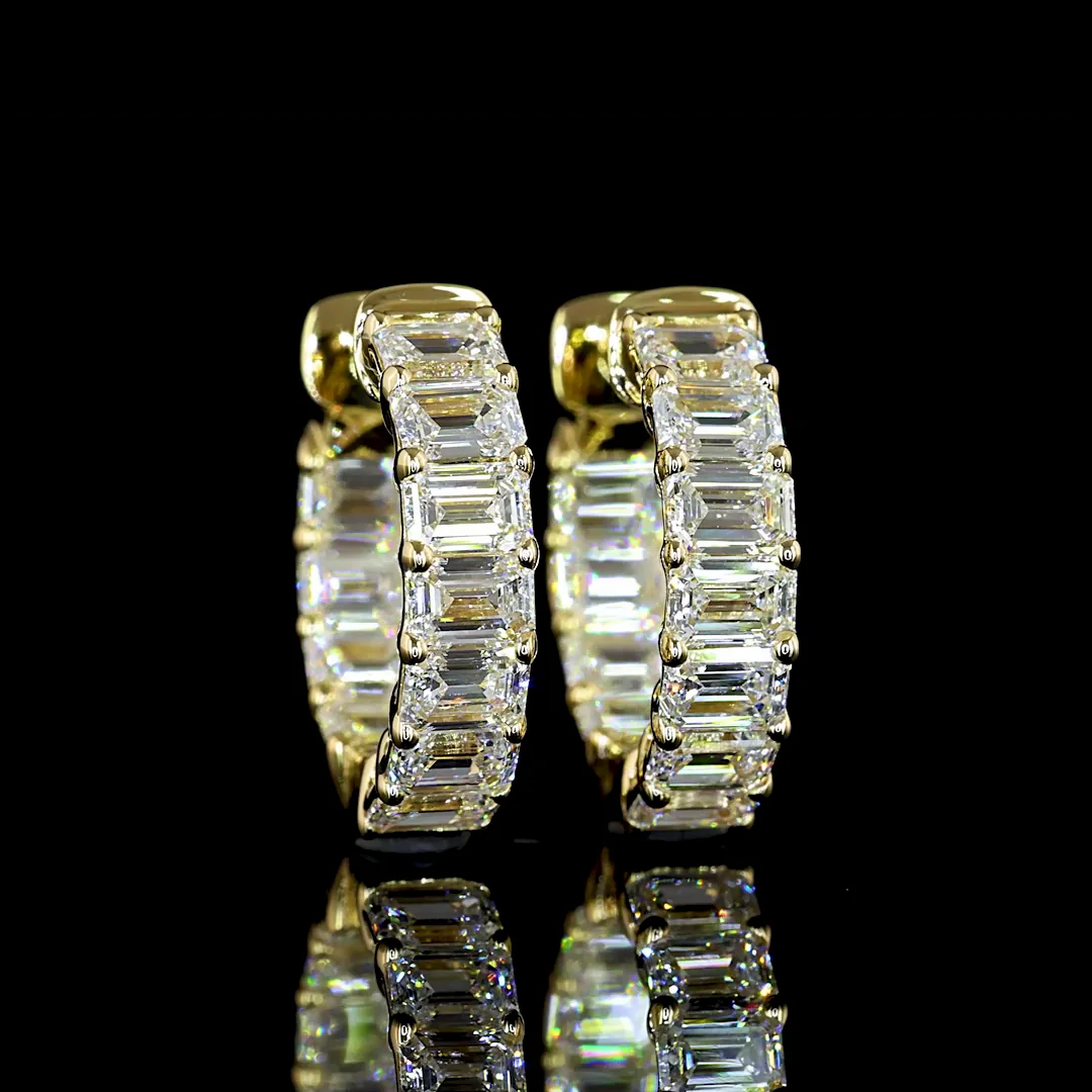 1.97 Cts 14k Yellow Gold Emerald Shape Huggies Earring