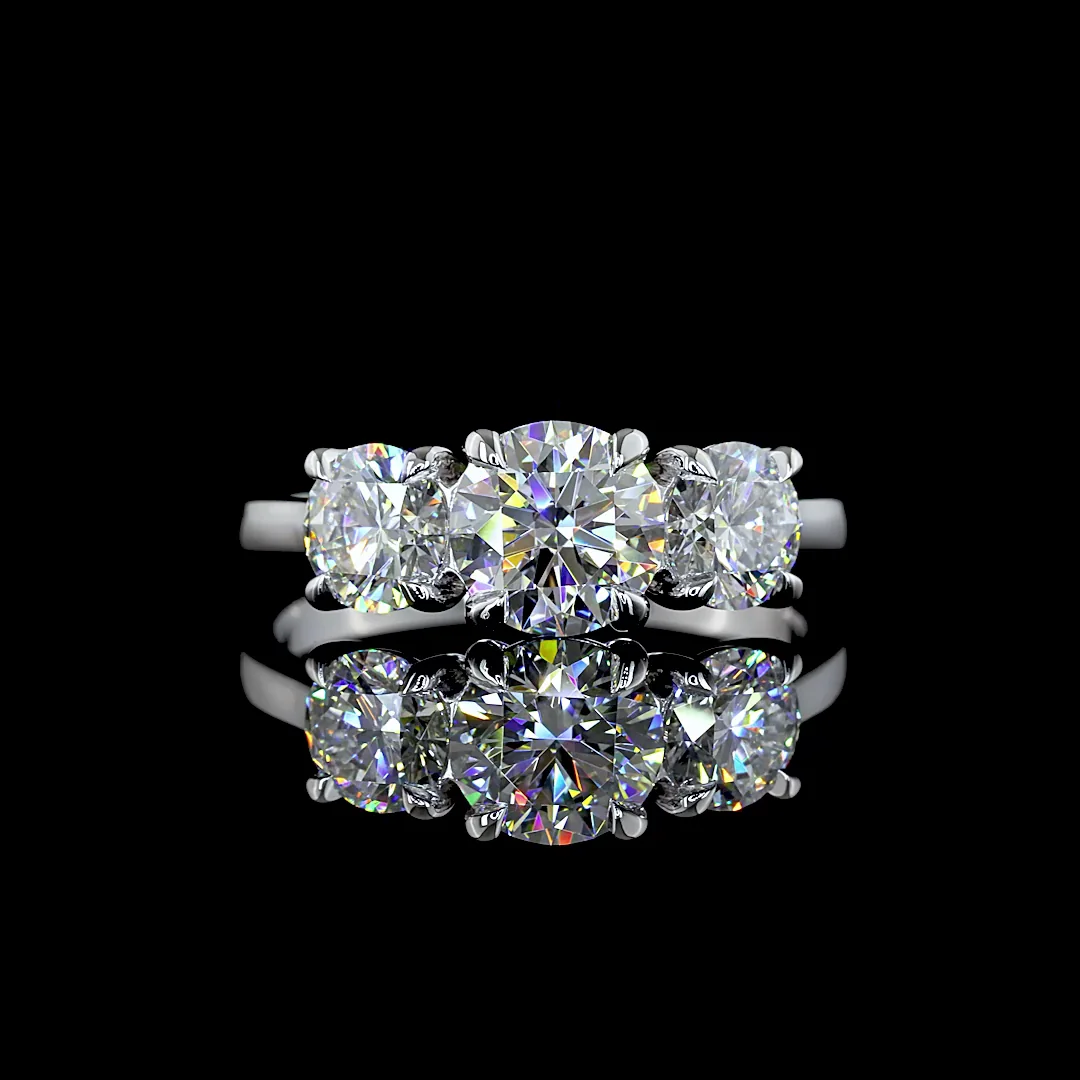 2.03 Cts 14k White Gold Round Shape 3 Stones Ring