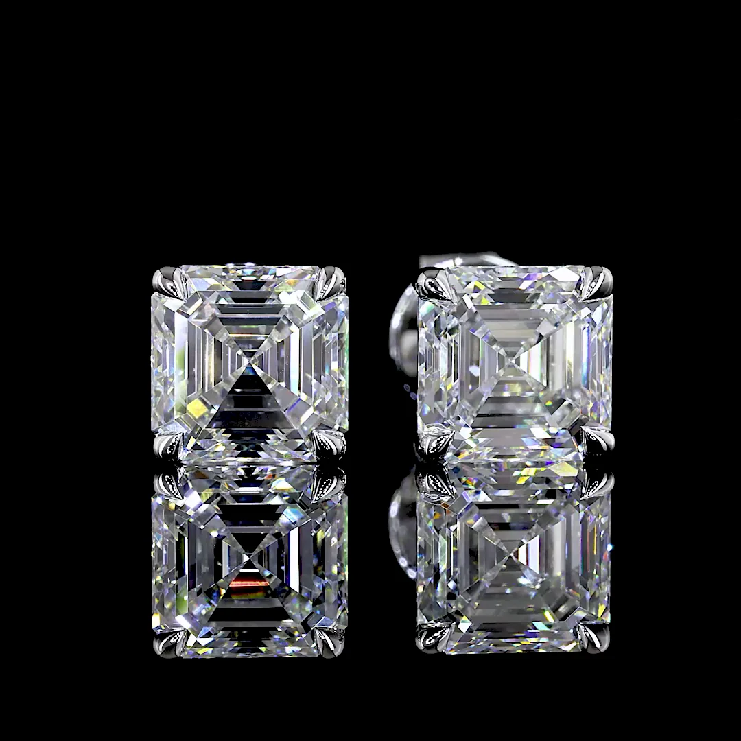 2.49 Cts 14k White Gold Square Emerald Shape Studs Earring