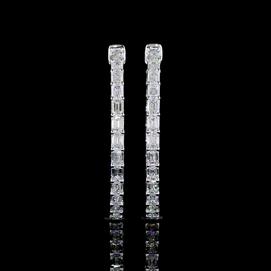 5.32 Cts 14k White Gold Emerald Shape Hoops Earring