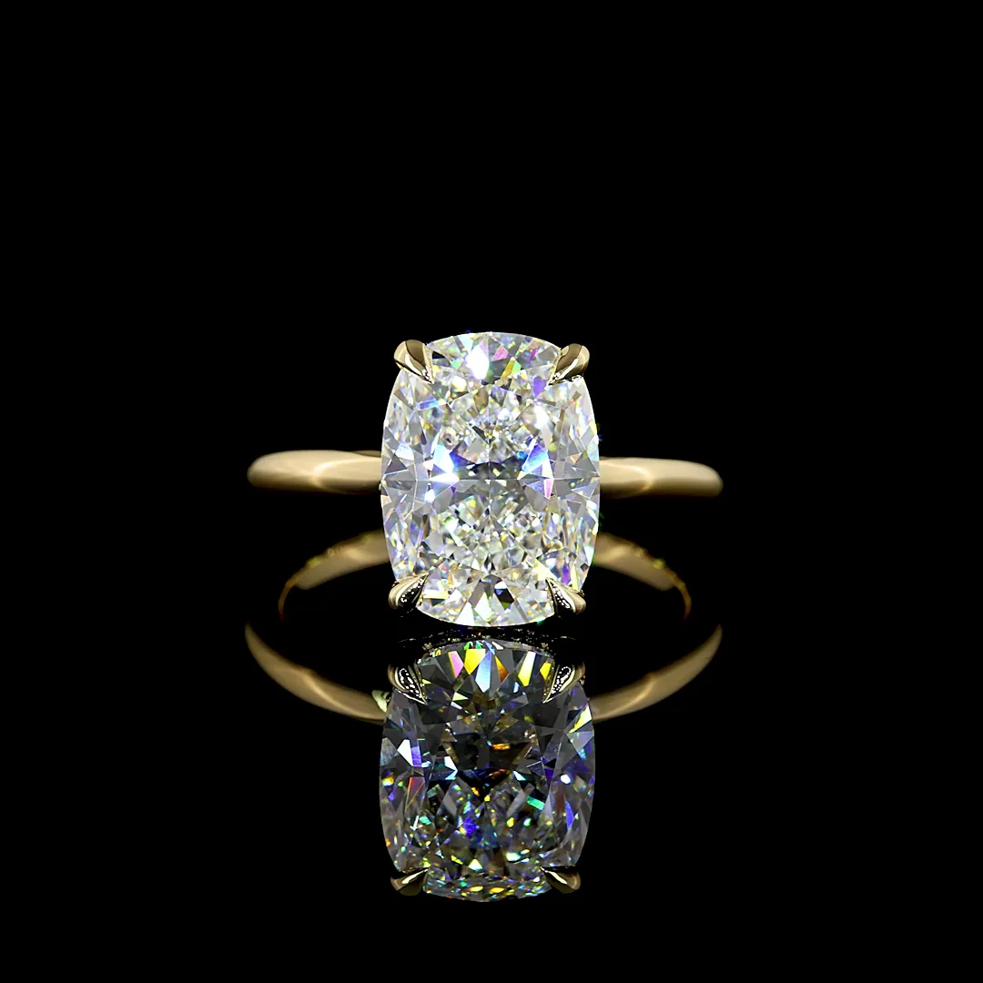 4.15 Cts 14k Yellow Gold Cushion Brilliant Shape Hidden Halo Ring