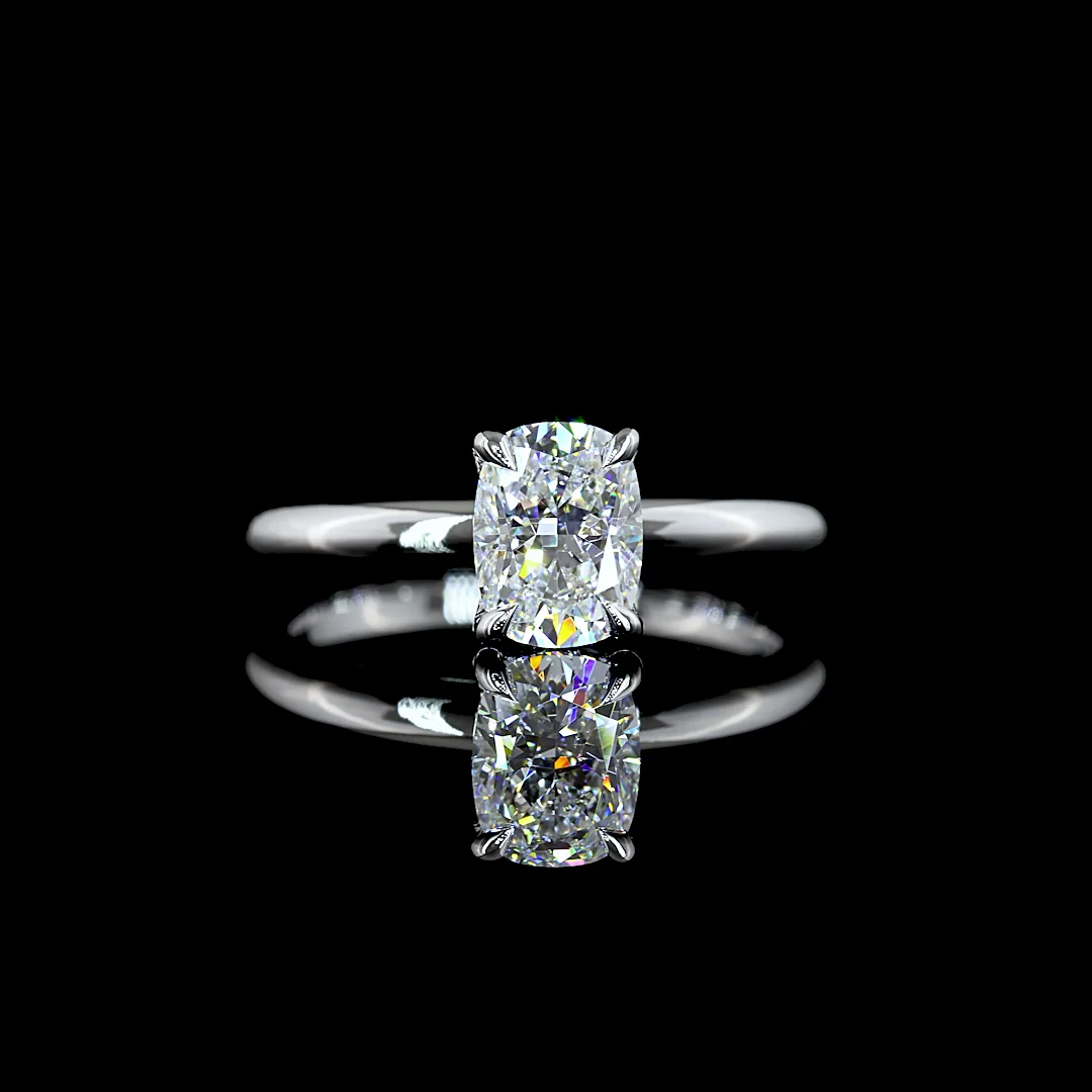 1.09 Cts 14k White Gold Cushion Brilliant Shape Hidden Halo Ring