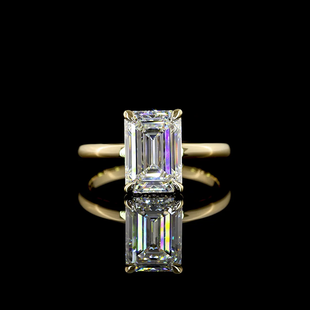 3.12 Cts 14k Yellow Gold Emerald Shape Hidden Halo Ring