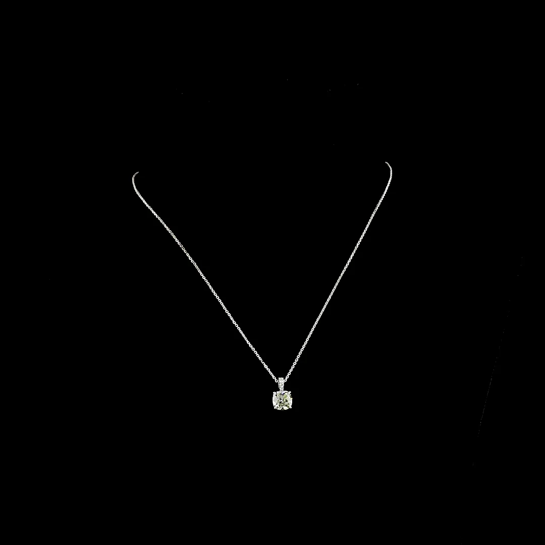 2.1 Cts 14k White Gold Square Antique Cushion Shape Pendant Pendant