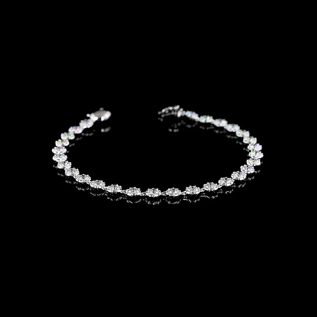 4.11 Cts 18k White Gold Round Shape Station Bracelet