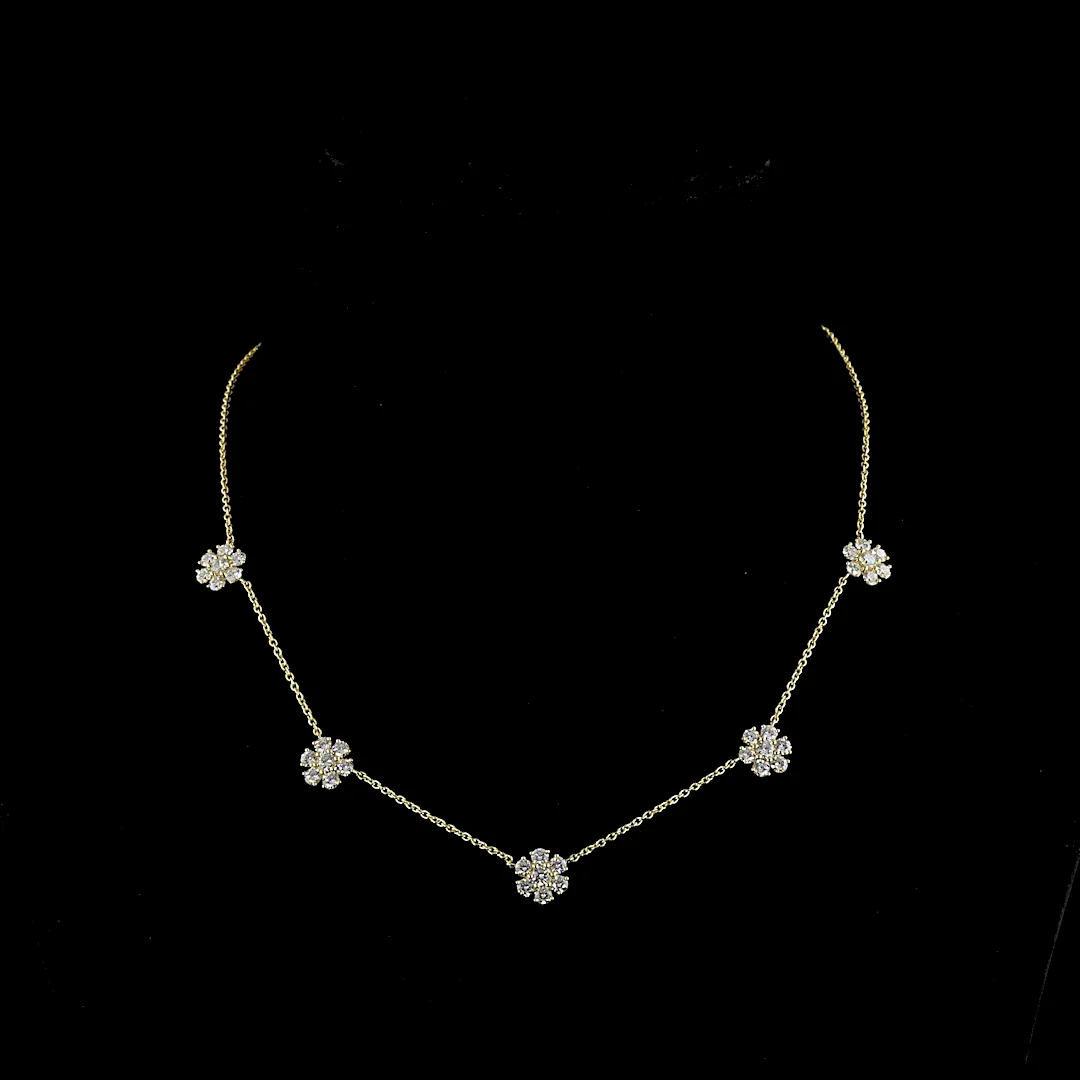 2.94 Cts 18k Yellow Gold Round Shape Station Necklace