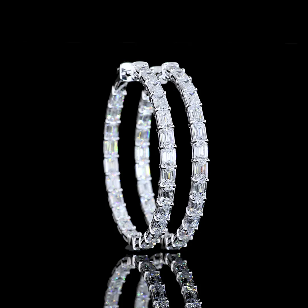 5.94 Cts 14k White Gold Emerald Shape Hoops Earring