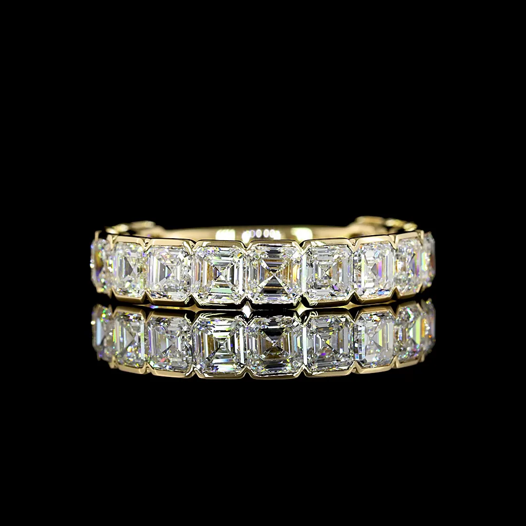 2.97 Cts 14k Yellow Gold Asscher Shape 3/4 Band Eternity Band