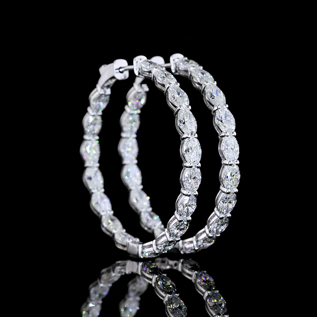 7.72 Cts 14k White Gold Oval Shape Hoops Earring