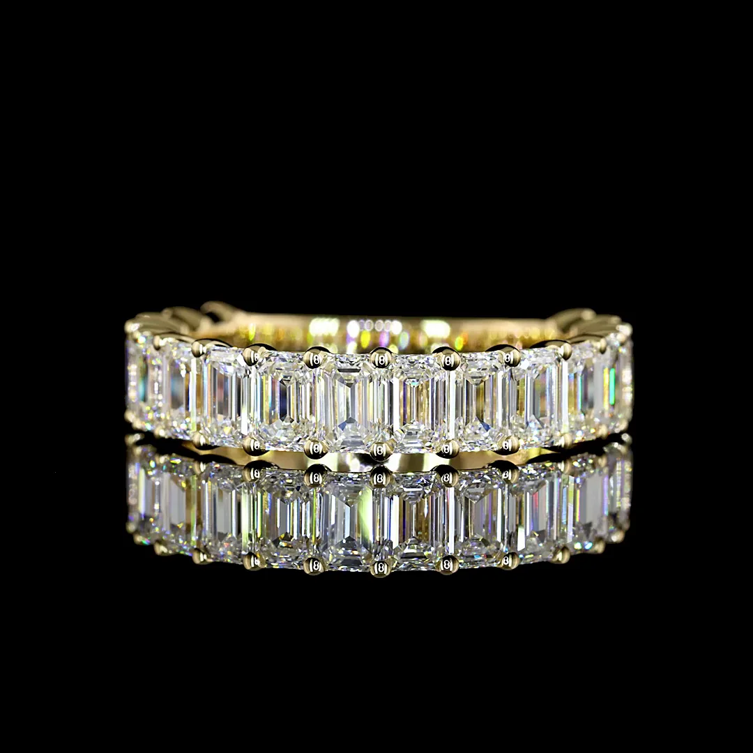 3.1 Cts 14k Yellow Gold Emerald Shape 3/4 Band Eternity Band