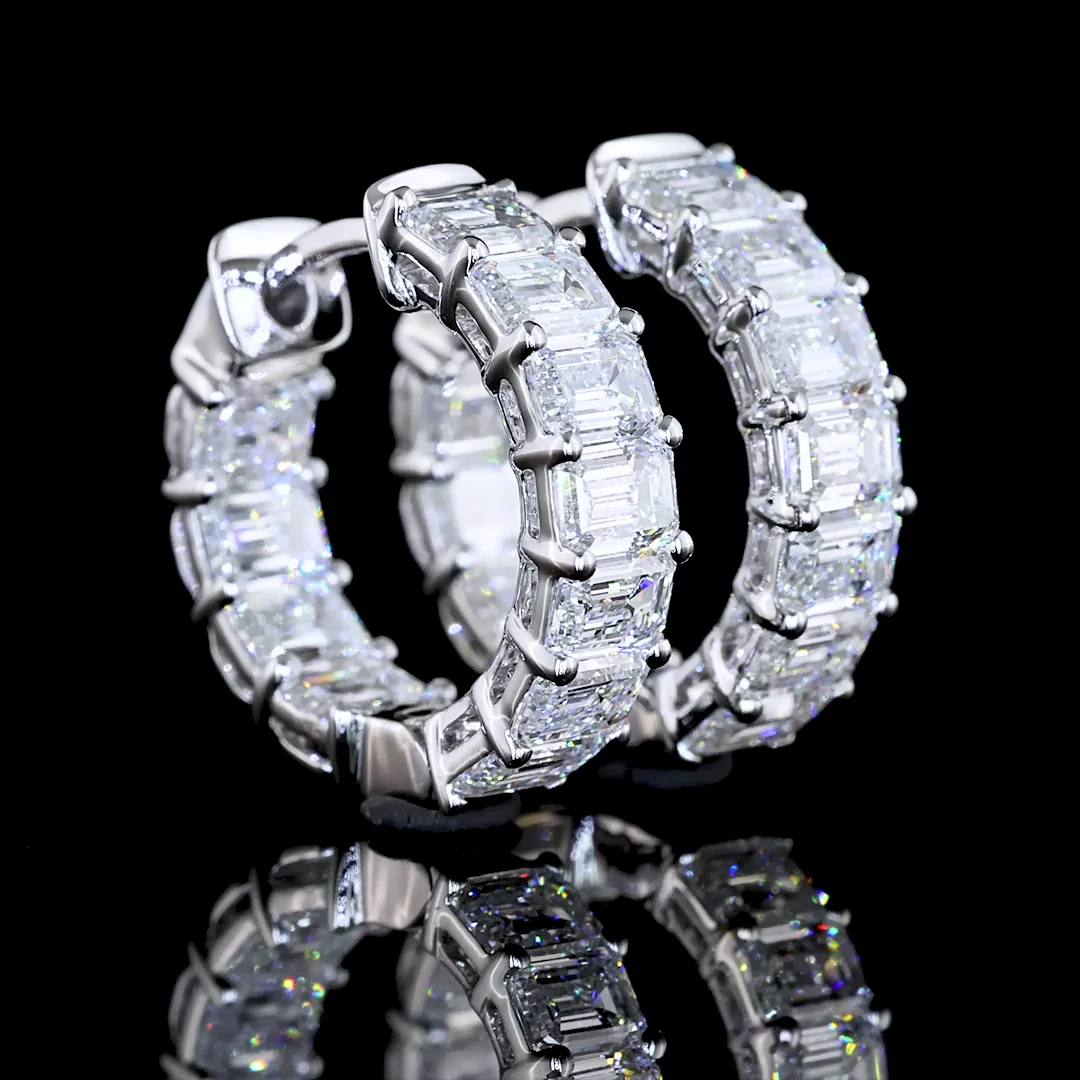 2.54 Cts 14k White Gold Emerald Shape Huggies Earring