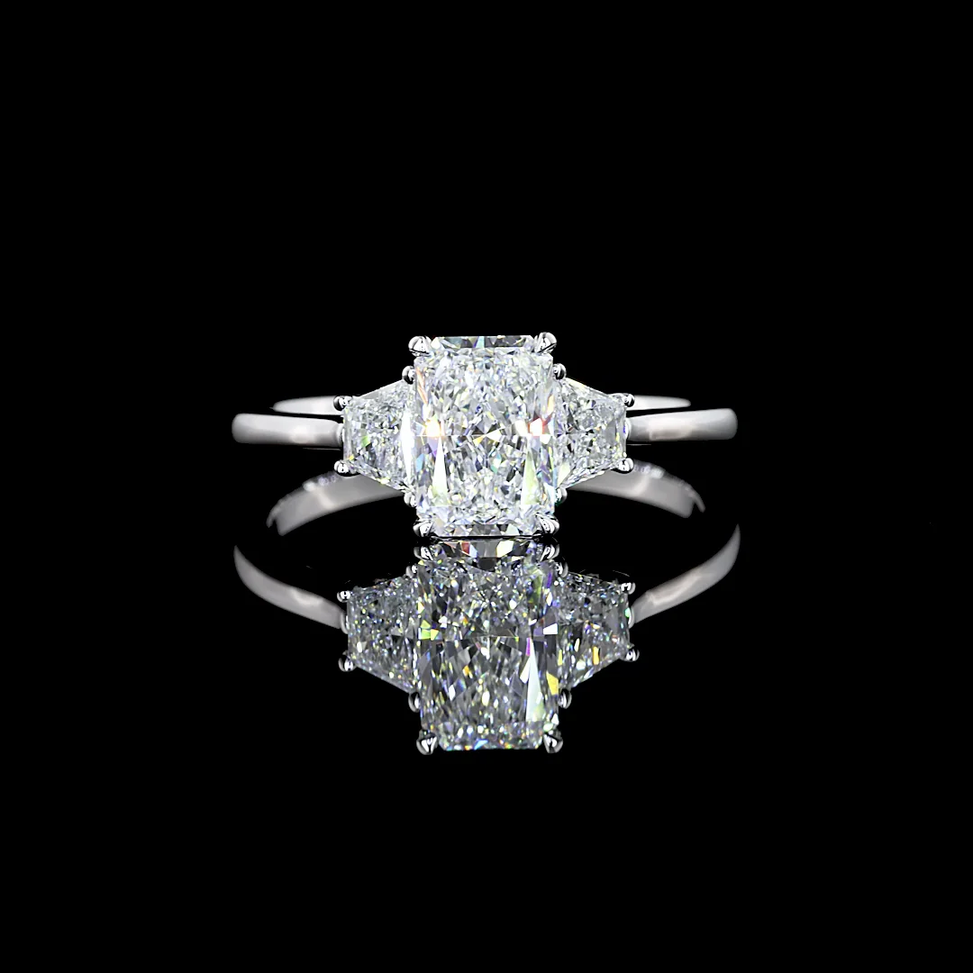1.34 Cts 14k White Gold Radiant Shape 3 Stones Ring