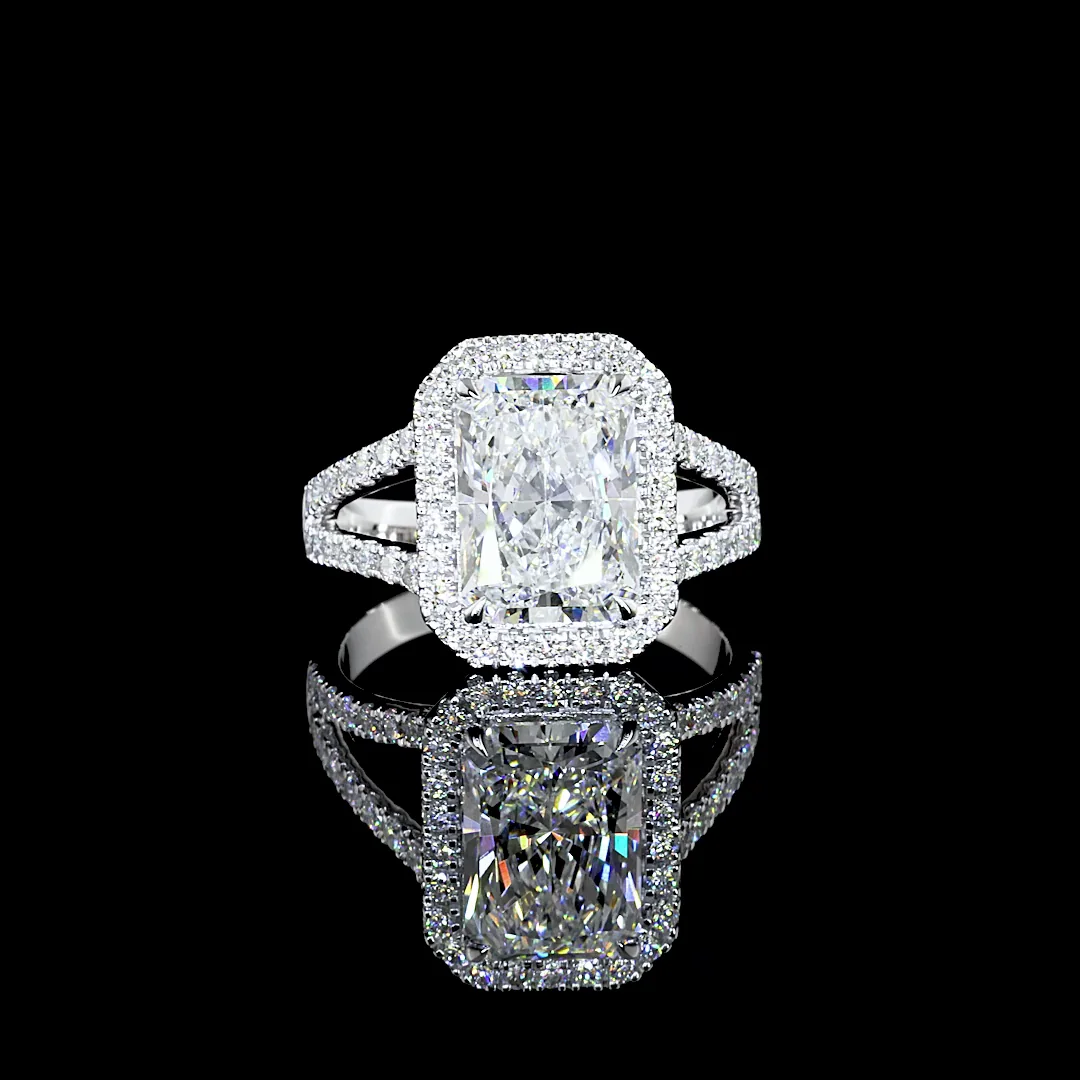 3.8 Cts 14k White Gold Radiant Shape Split Shank Ring