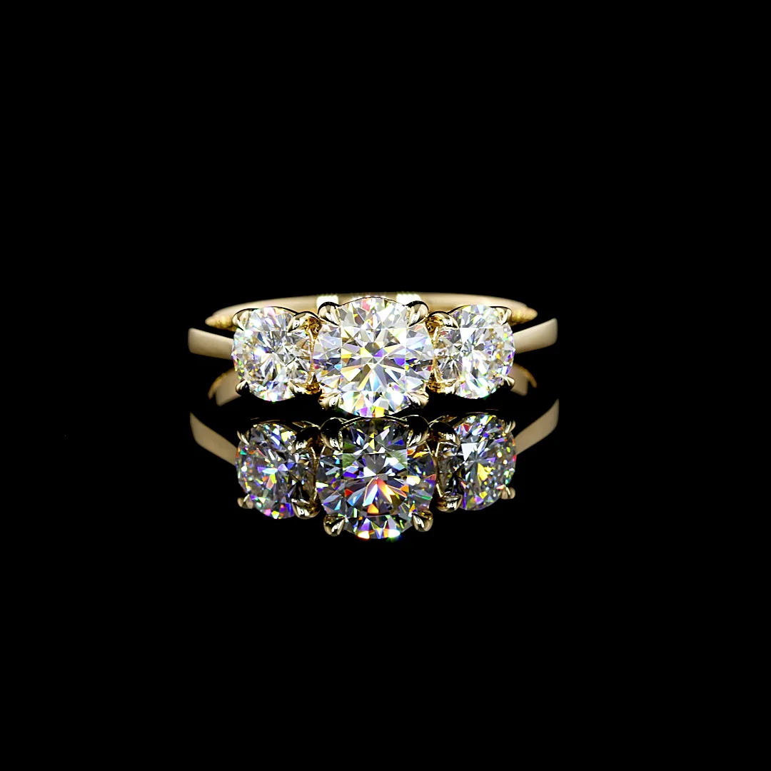 1.43 Cts 14k Yellow Gold Round Shape 3 Stones Ring