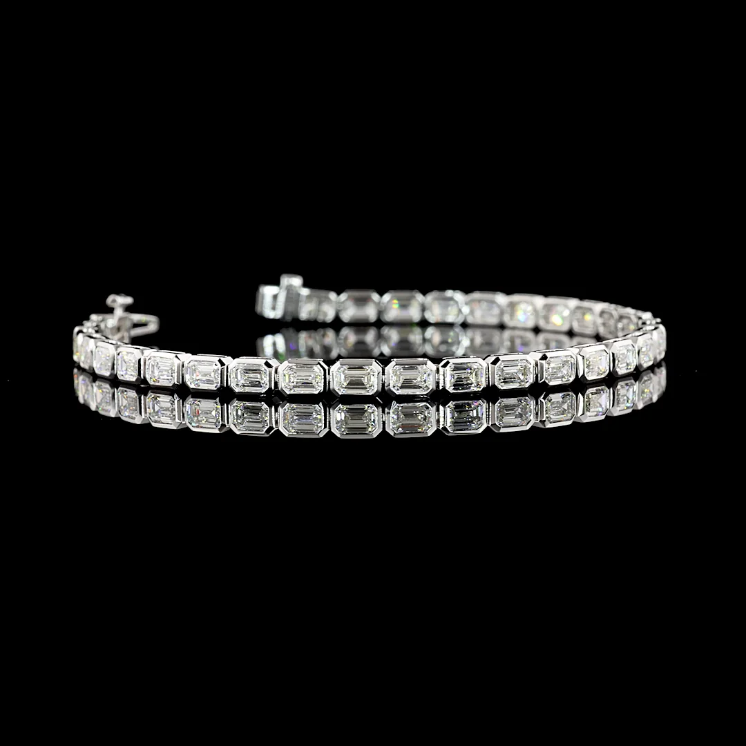 6.33 Cts 14k White Gold Emerald Shape Tennis Bracelet