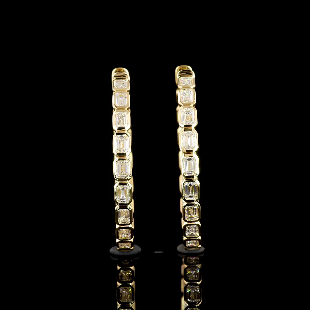 2.99 Cts 14k Yellow Gold Emerald Shape Hoops Earring