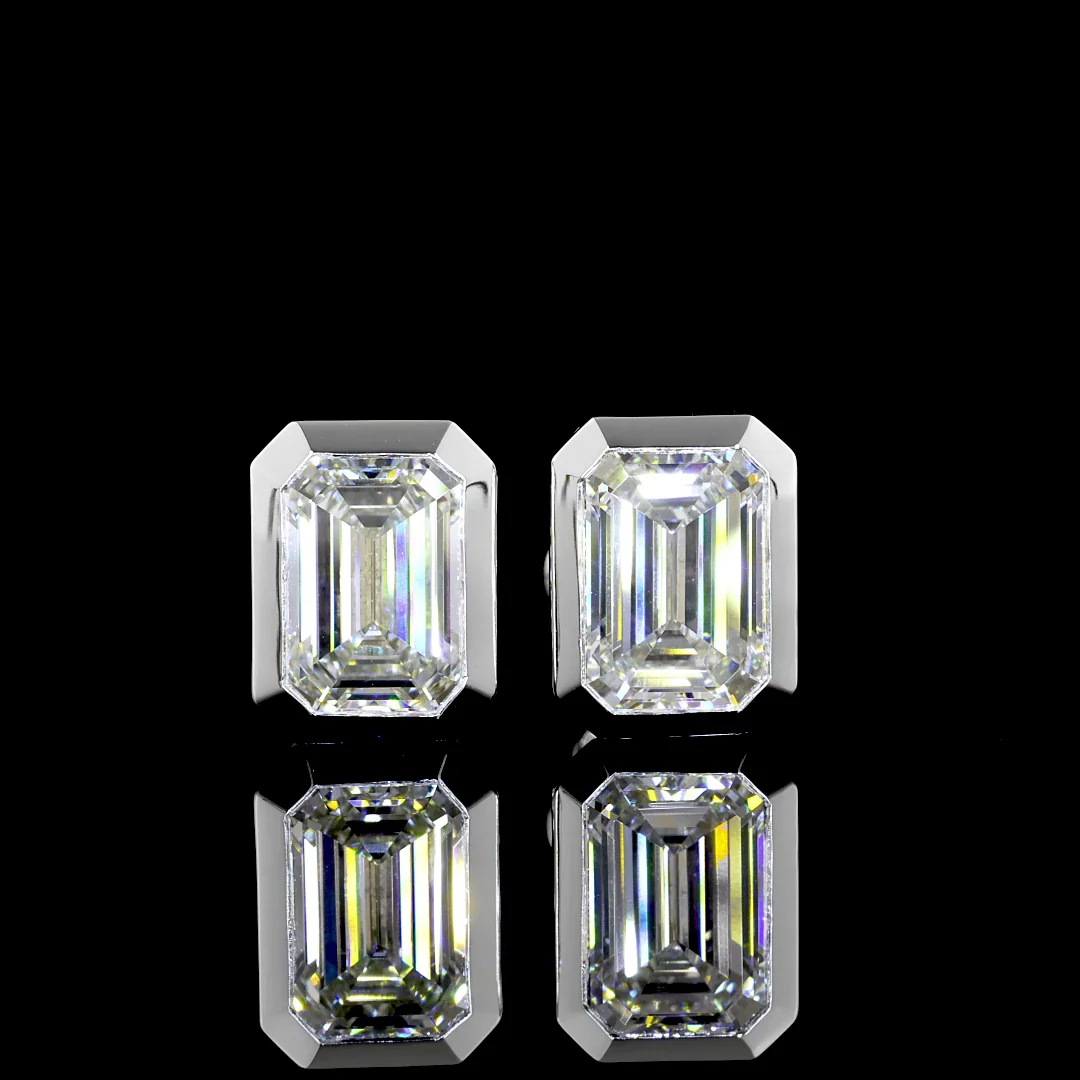 3.08 Cts 14k White Gold Emerald Shape Studs Earring