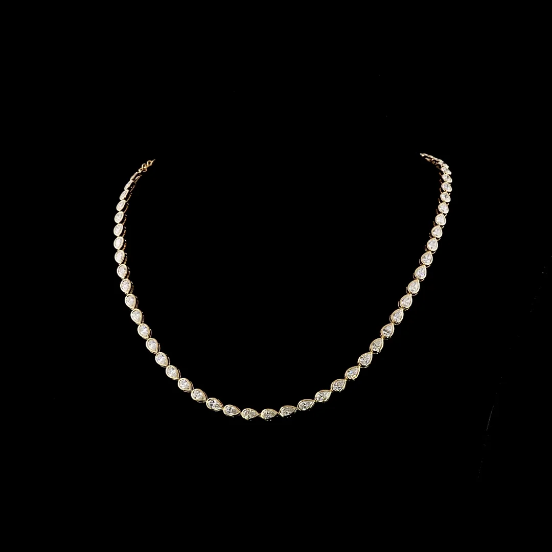 11.86 Cts 14k Yellow Gold Pear Shape Tennis Necklace