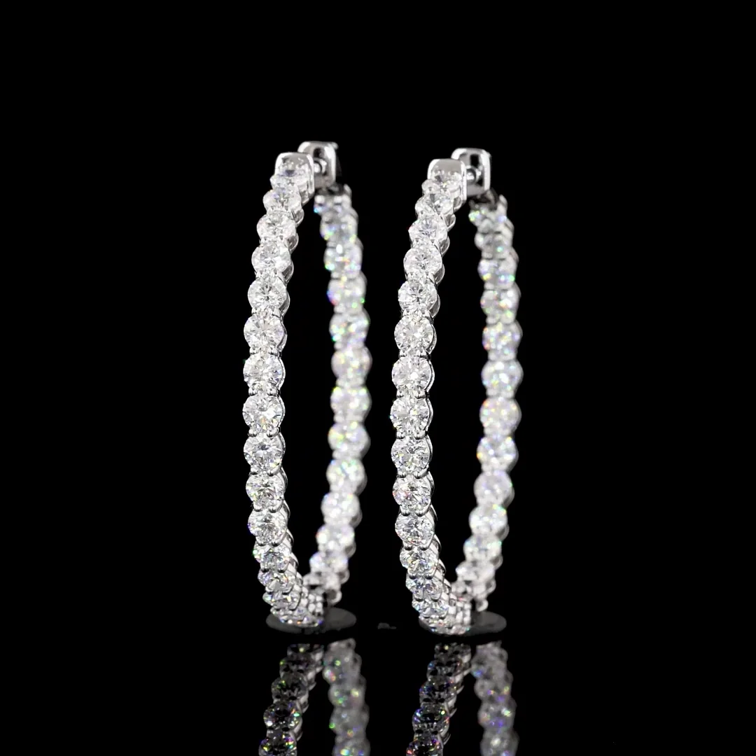 4.08 Cts 14k White Gold Round Shape Hoops Earring