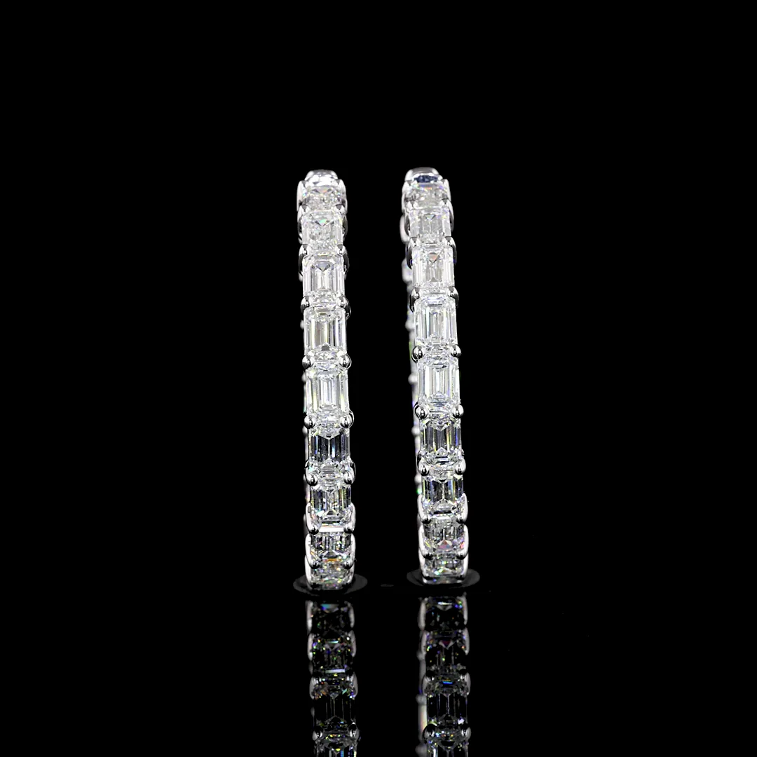 6.9 Cts 14k White Gold Emerald Shape Hoops Earring