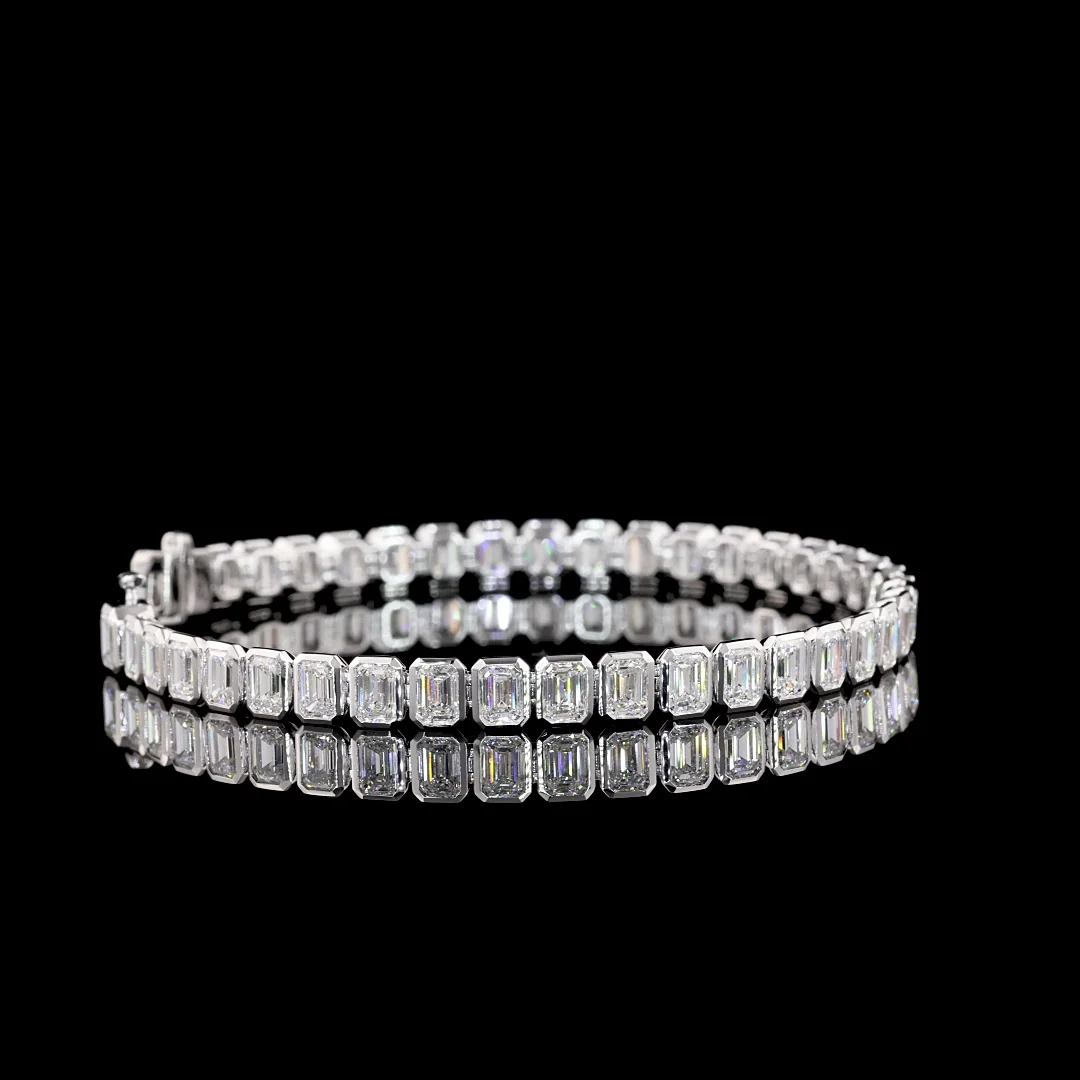 10.93 Cts 14k White Gold Emerald Shape Tennis Bracelet