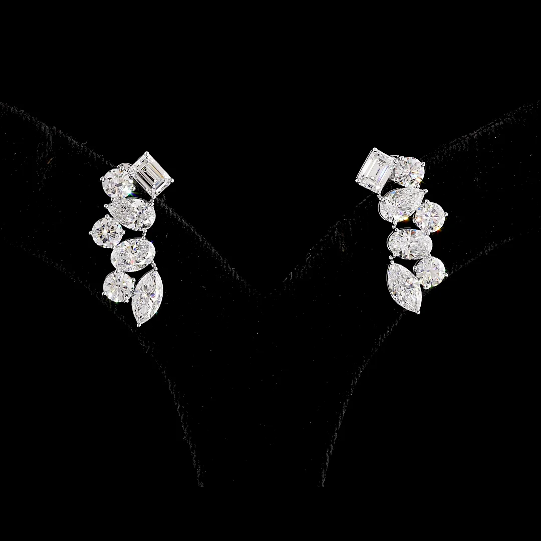 5.91 Cts 14k White Gold Mix Shape Crawler Earring