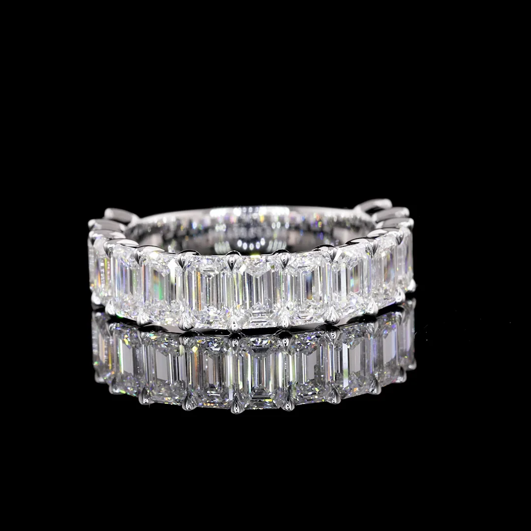 3.97 Cts 14k White Gold Emerald Shape Half Eternity Eternity Band