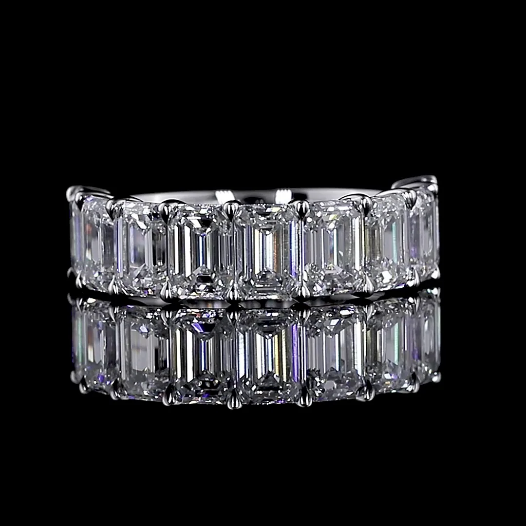 4.44 Cts 14k White Gold Emerald Shape Half Eternity Eternity Band