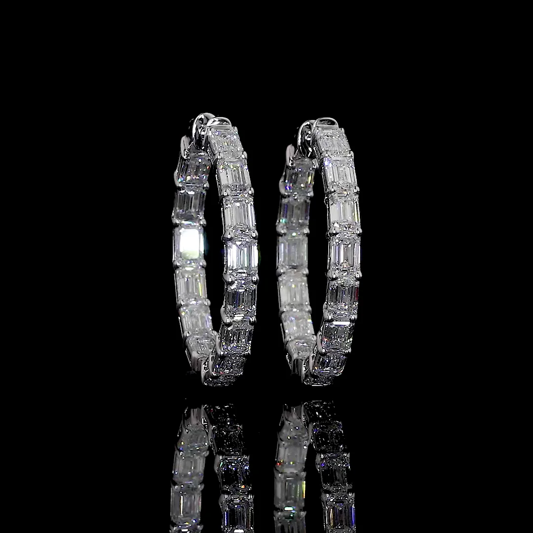 5.5 Cts 14k White Gold Emerald Shape Hoops Earring