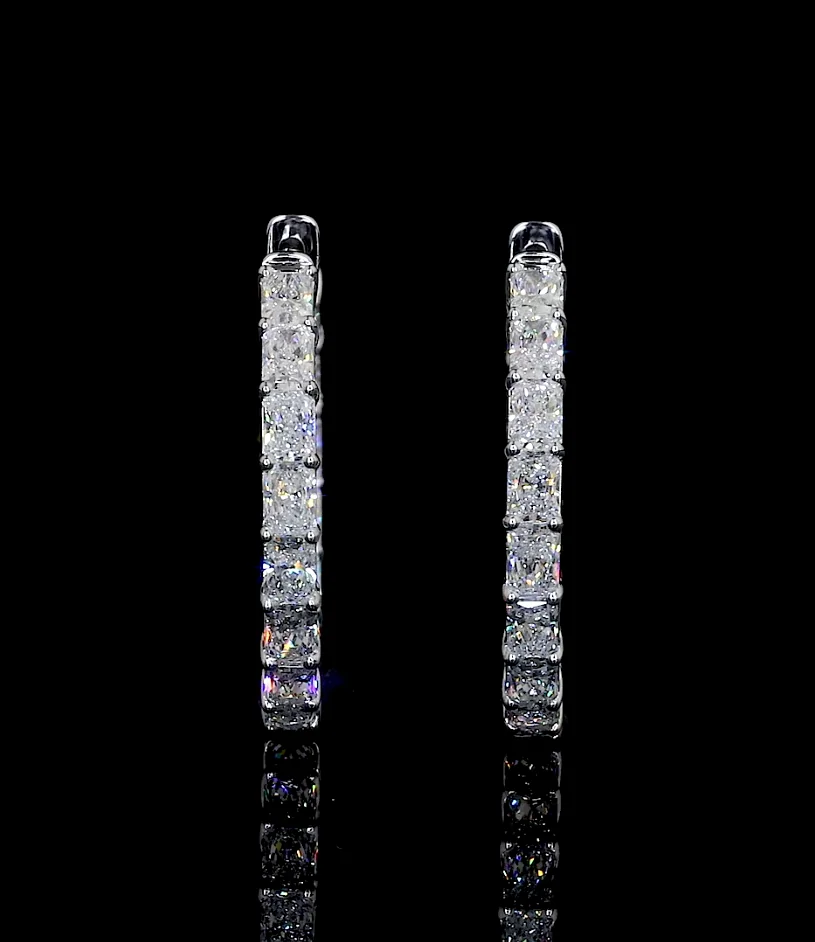 3.41 Cts 14k White Gold Radiant Shape Hoops Earring