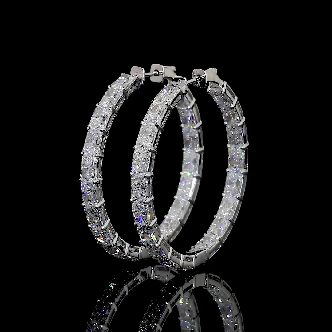 12.29 Cts 14k White Gold Radiant Shape Hoops Earring