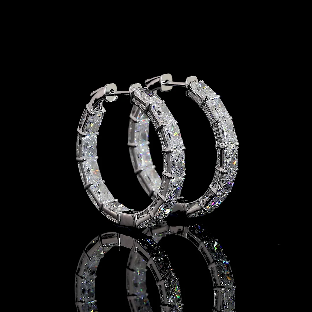 7.75 Cts 14k White Gold Radiant Shape Hoops Earring