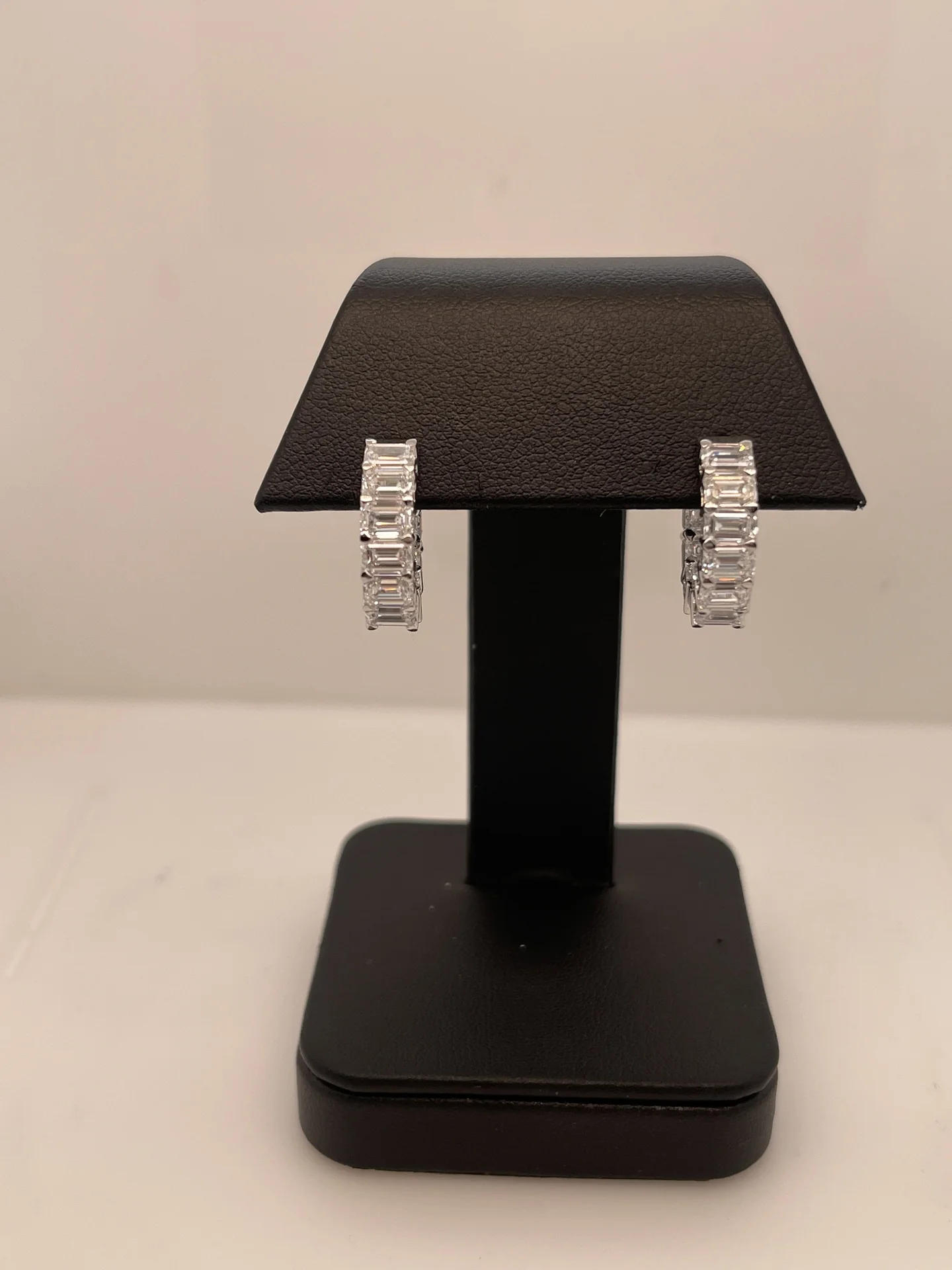 2.08 Cts 14k White Gold Emerald Shape Huggies Earring