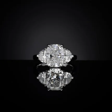 4.79 Cts 14k White Gold Cushion Modified Shape 3 Stones Ring