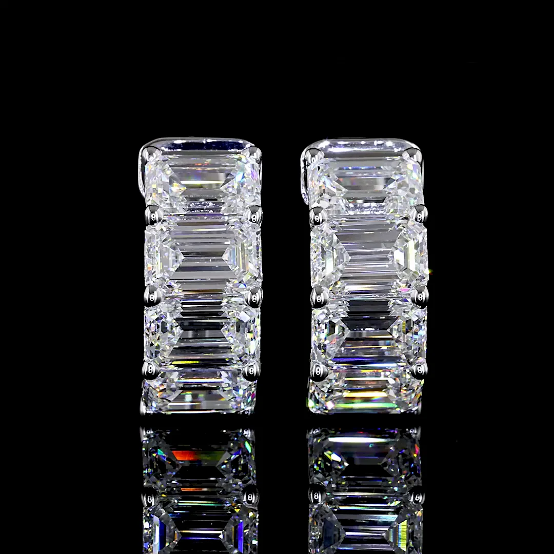 4.27 Cts 14k White Gold Emerald Shape Huggies Earring