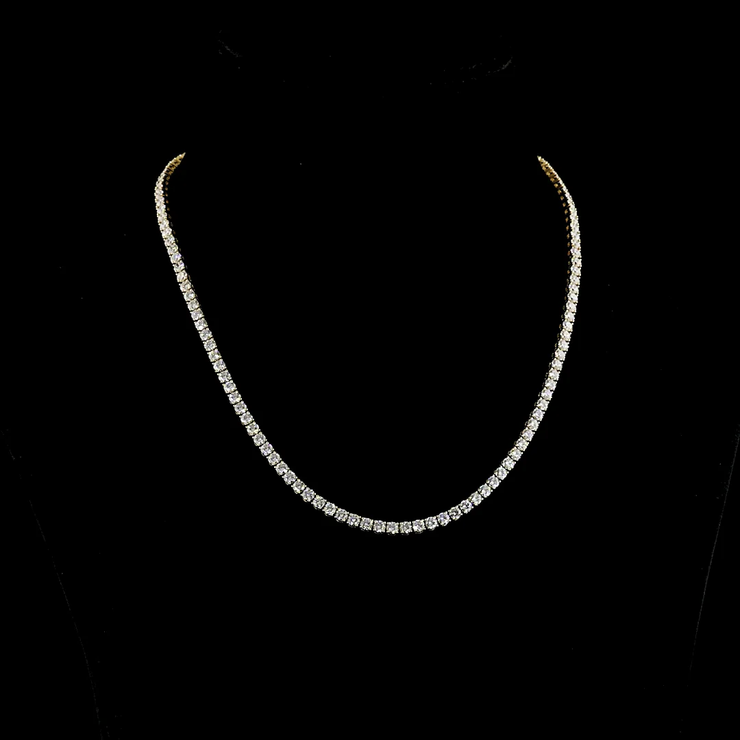 12.41 Cts 14k Yellow Gold Round Shape Tennis Necklace