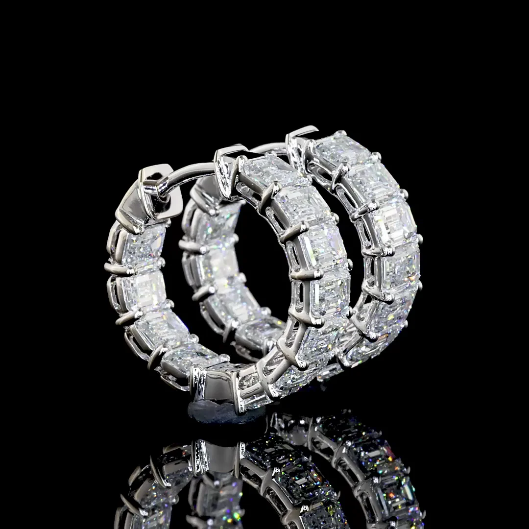 3.14 Cts 14k White Gold Emerald Shape Huggies Earring