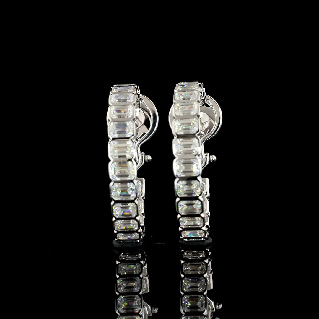 5 Cts 14k White Gold Emerald Shape Hoops Earring