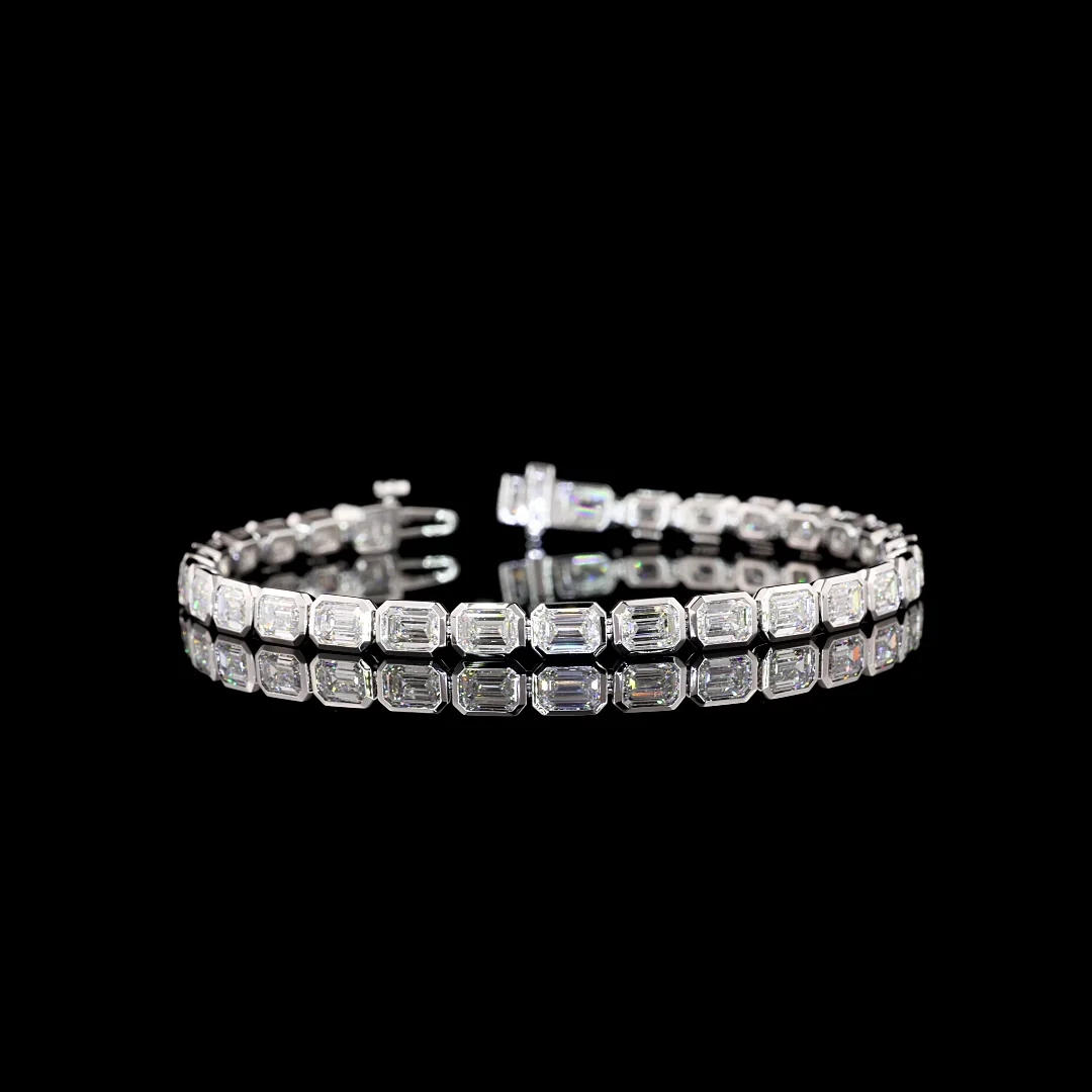 9.92 Cts 14k White Gold Emerald Shape Tennis Bracelet