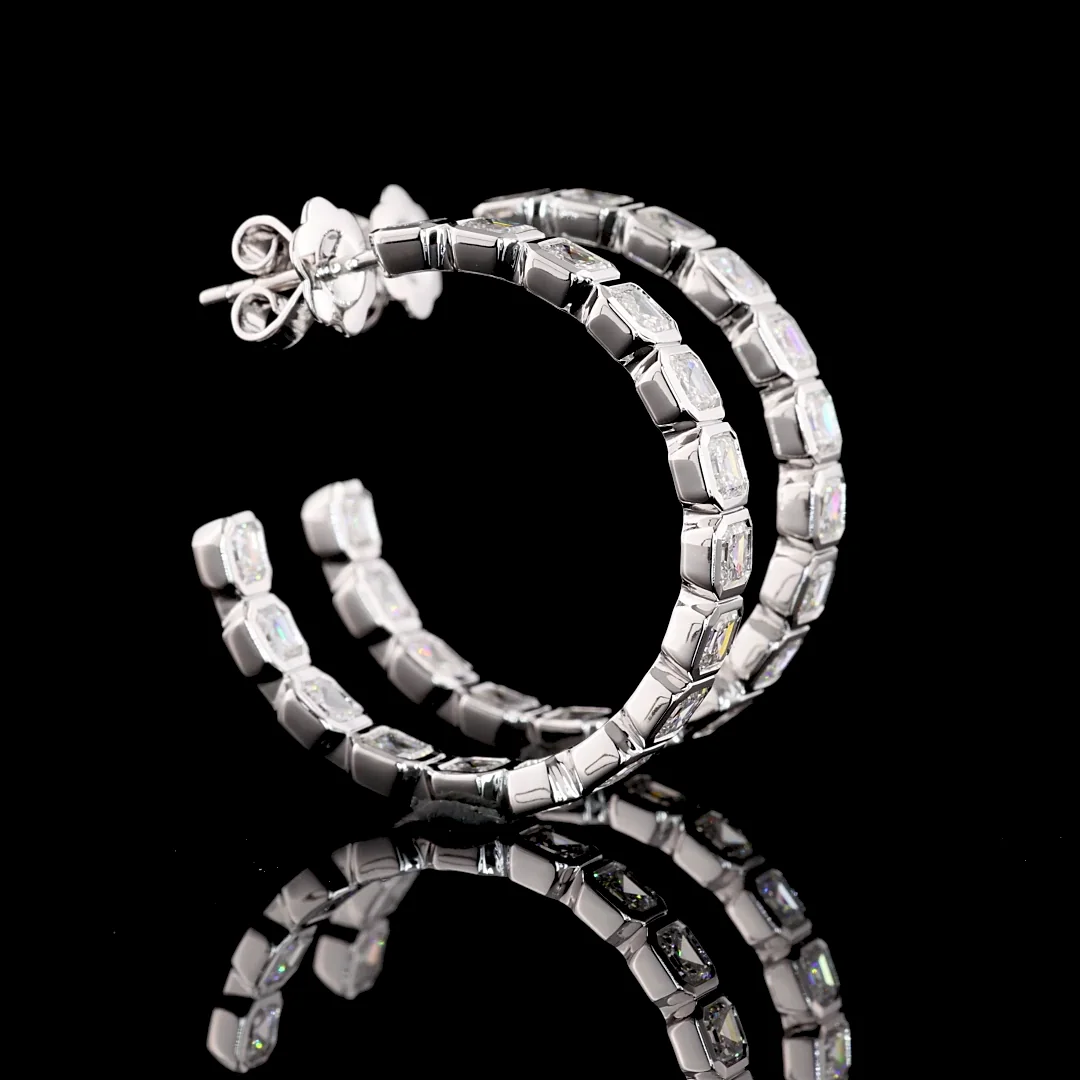 5.19 Cts 14k White Gold Asscher Shape C Hoops Earring