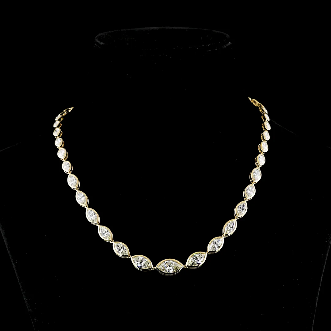 17.58 Cts 14k Yellow Gold Marquise Shape Riviera Necklace