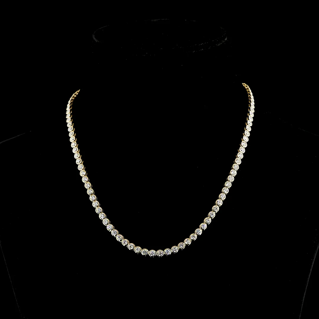 9.58 Cts 14k Yellow Gold Round Shape Tennis Necklace
