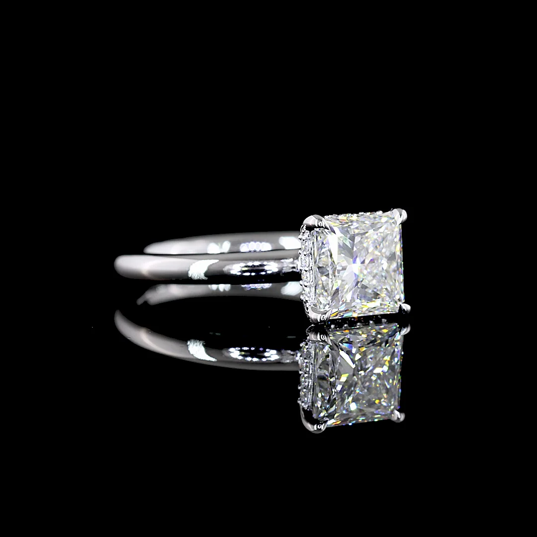 2.13 Cts 14k White Gold Princess Shape Hidden Halo Ring